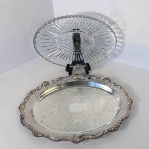 Silver-Plated Crystal-Lined Veggie Serving-Tray